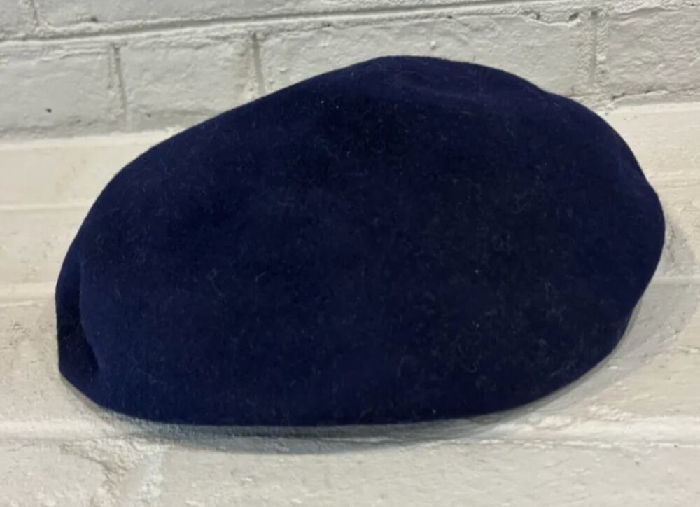 Vintage 50s 60s Ritz Henry Pollak Navy Blue 100% Wool Felt Beret Hat Clover Lane